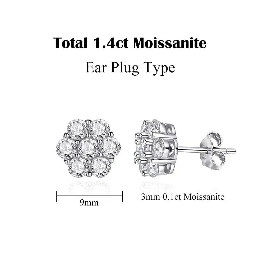 Moissanite Flower Cluster Earrings In 925 Sterling Silver