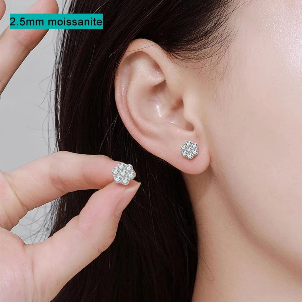 Moissanite Flower Cluster Earrings In 925 Sterling Silver