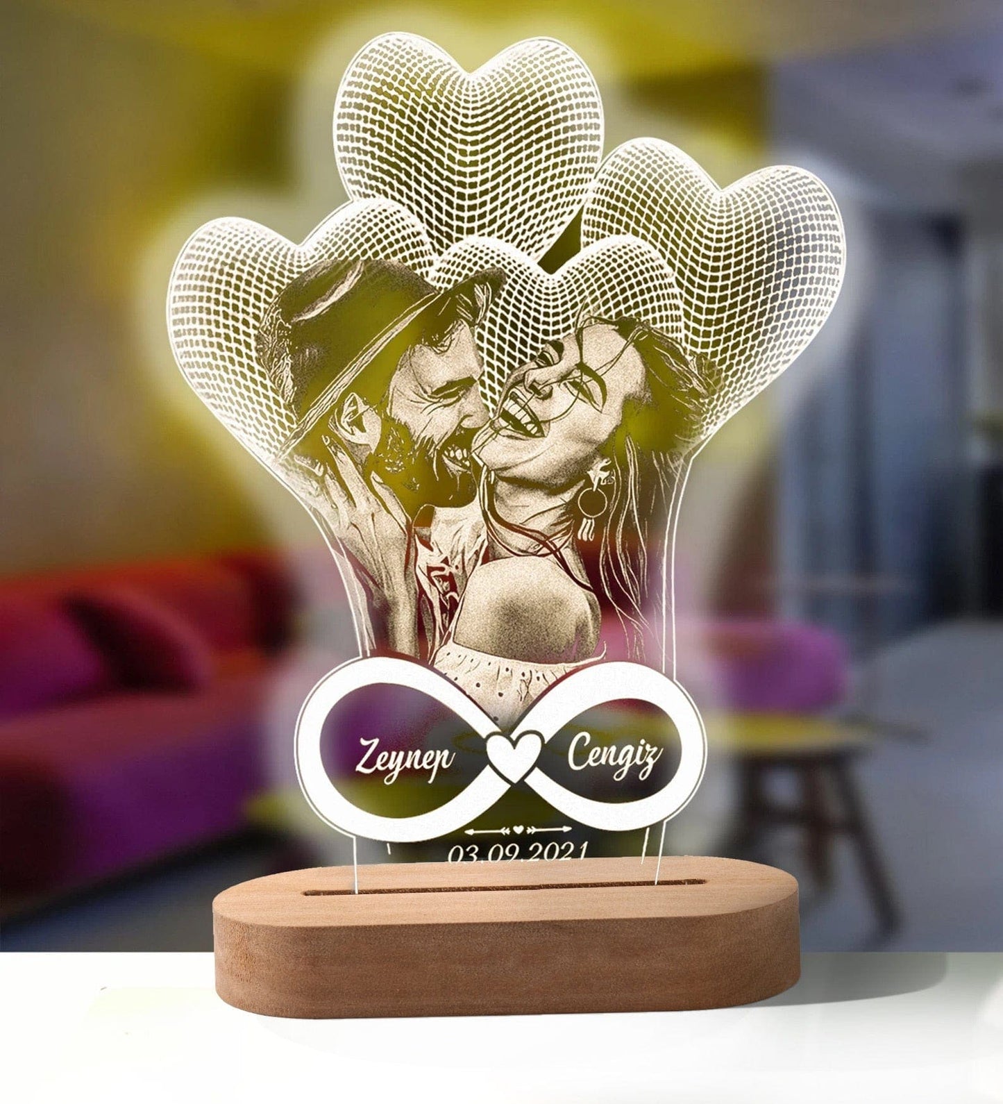 Personalized 3D Photo "Love Lamp" With Custom Text
