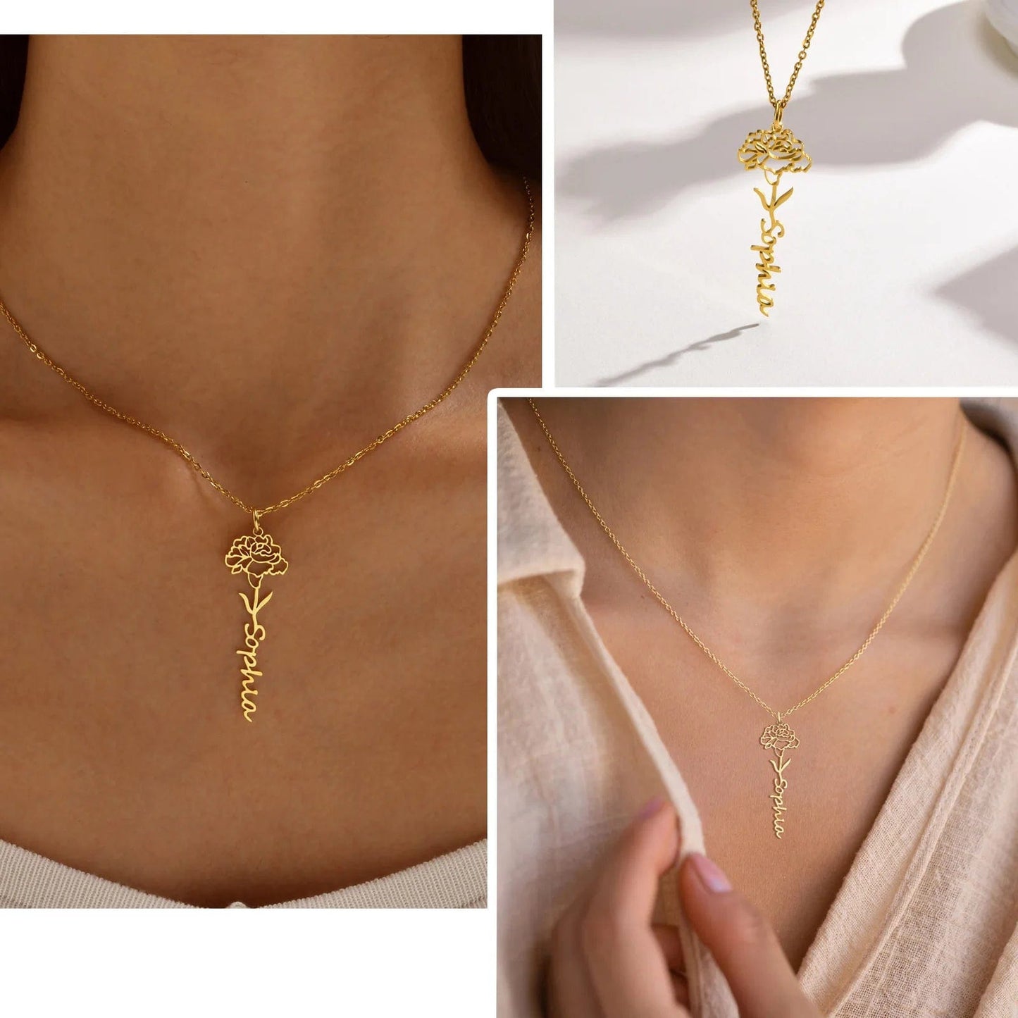 Birth Flower Name Necklace