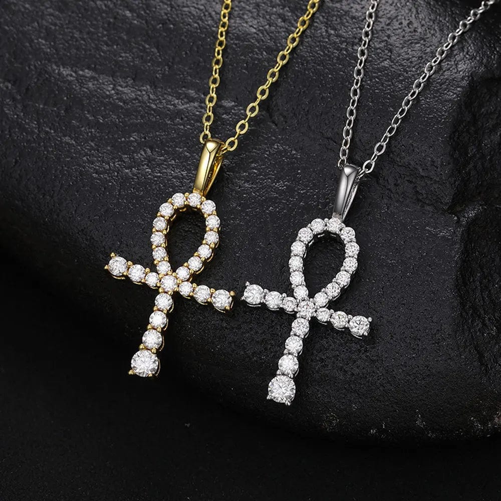 Moissanite Ankh Pendant Chain - 925 Silver Base