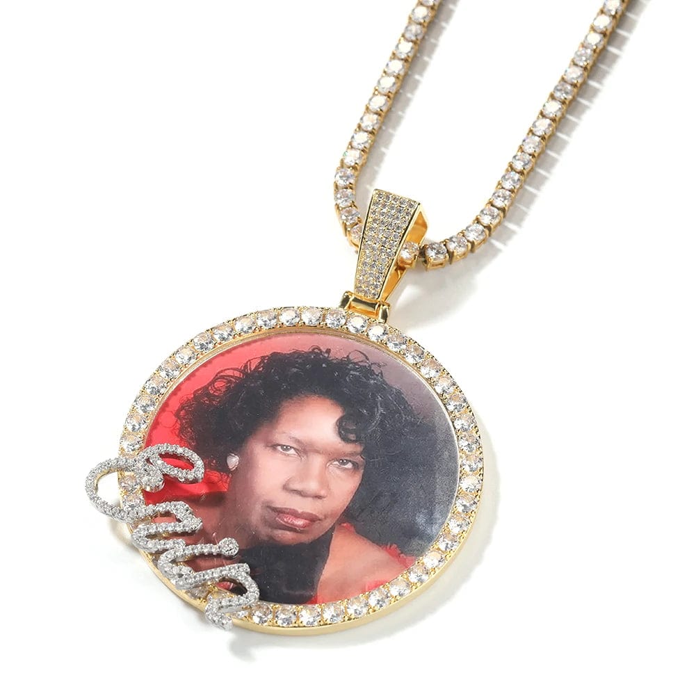 Photo Necklace With Name In Cursive Script