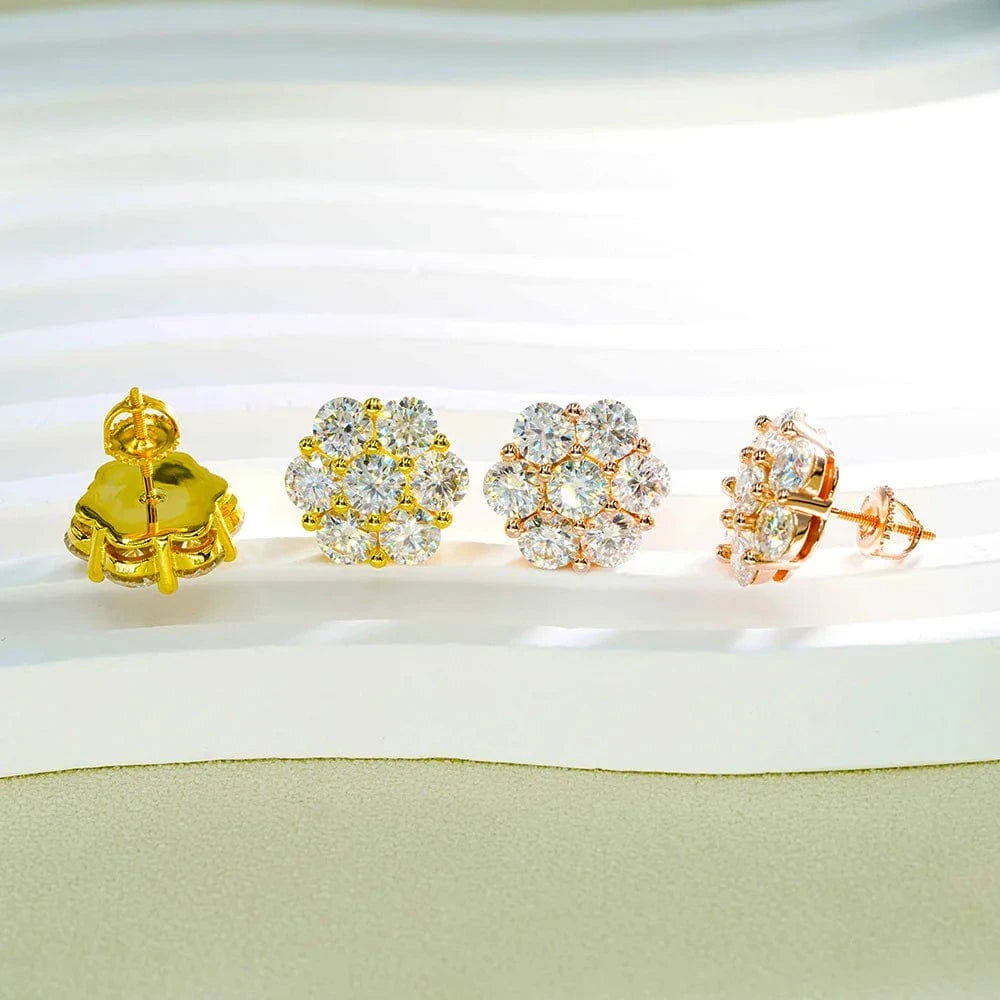 Moissanite Flower Cluster Earrings In 925 Sterling Silver