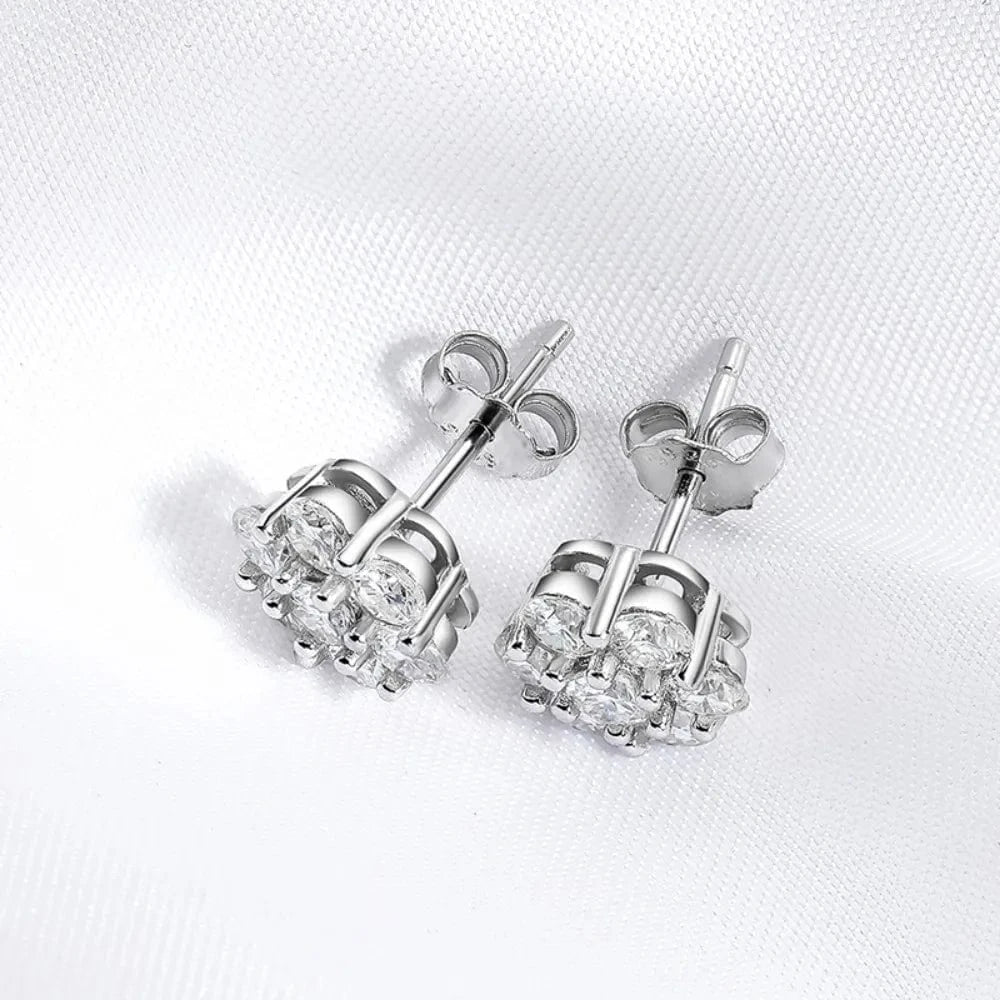 Moissanite Flower Cluster Earrings In 925 Sterling Silver