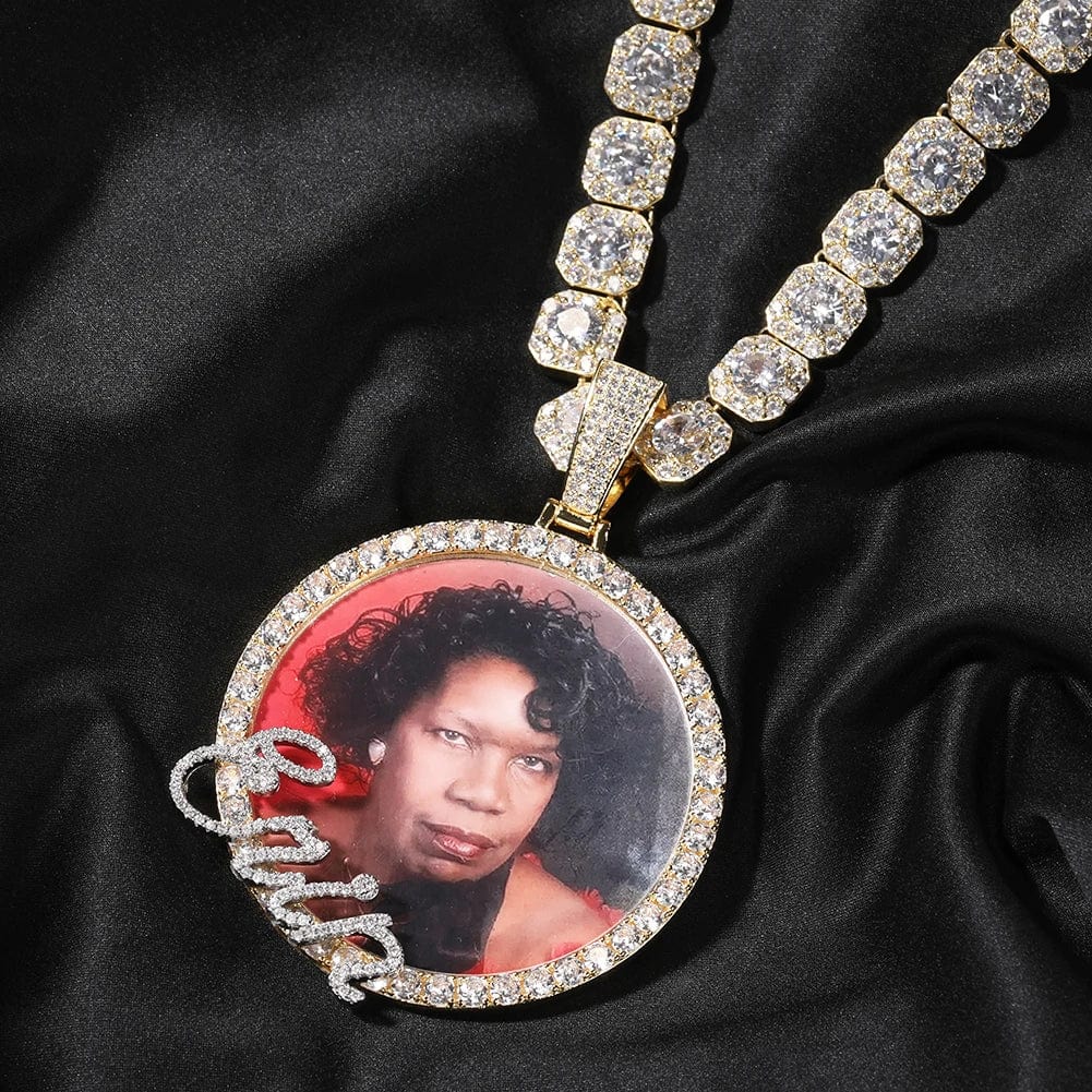 Photo Necklace With Name In Cursive Script