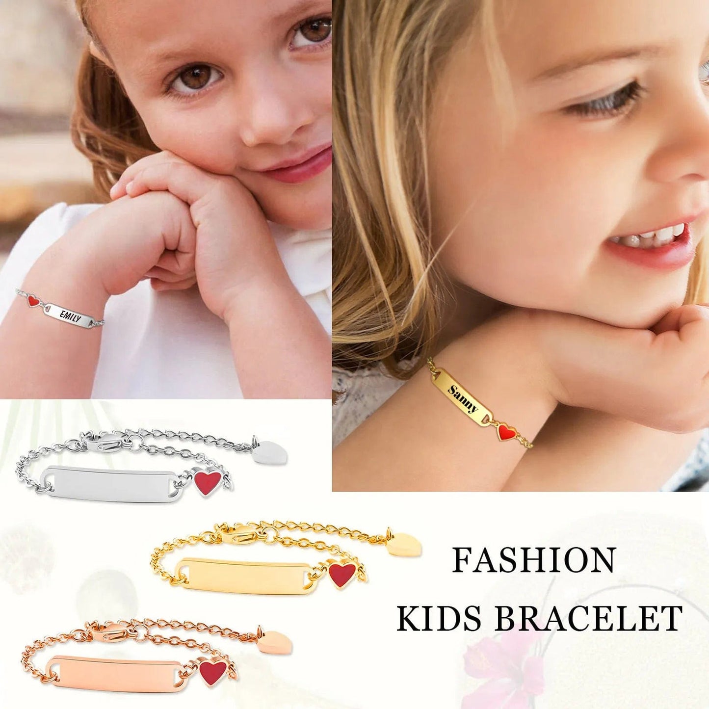 Customized Baby Name Bracelet With Heart Accent