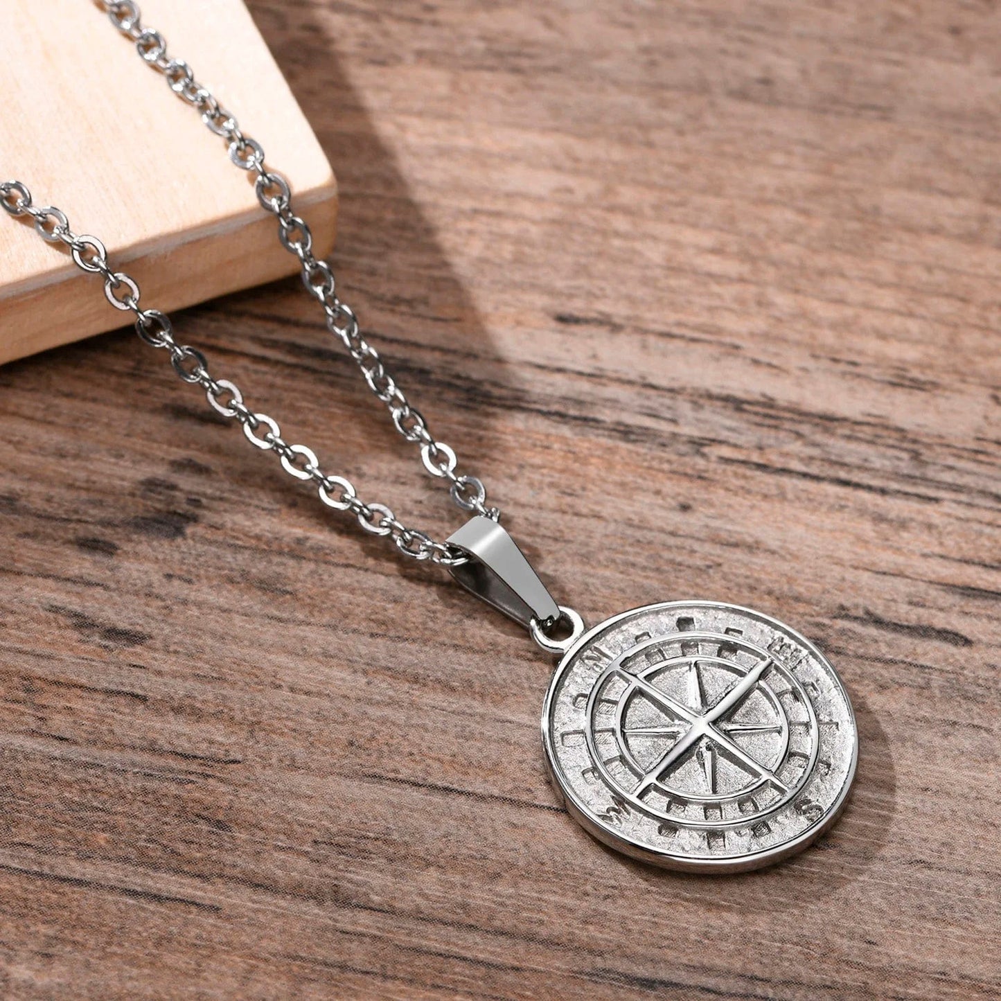 Mens Compass Pendant Necklace