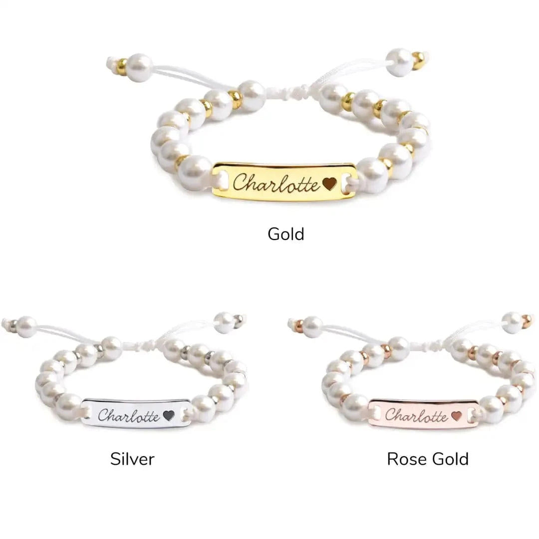 Pearl Baby Bracelet With Engraved Name