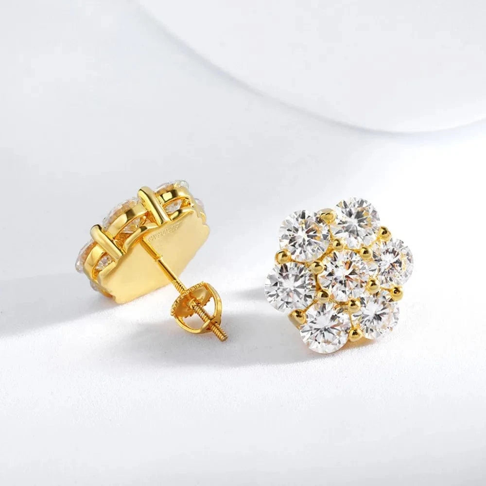 Moissanite Flower Cluster Earrings In 925 Sterling Silver