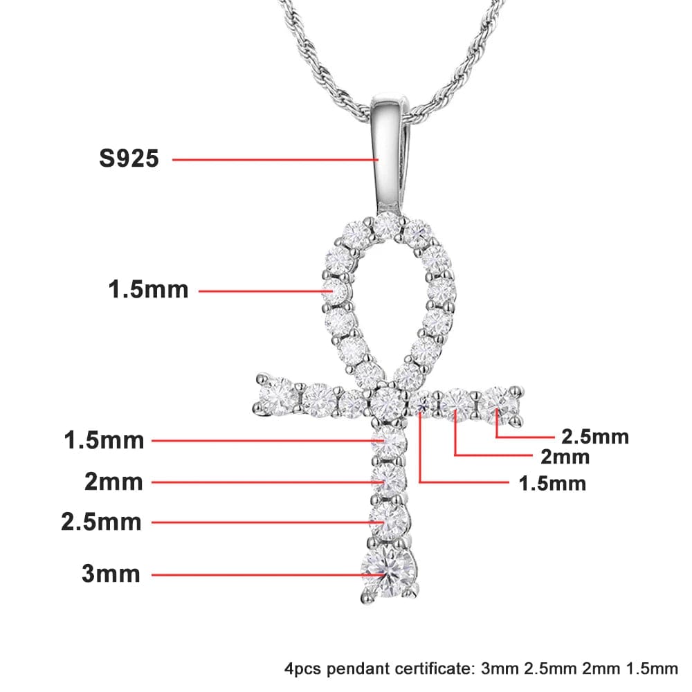 Moissanite Ankh Pendant Chain - 925 Silver Base