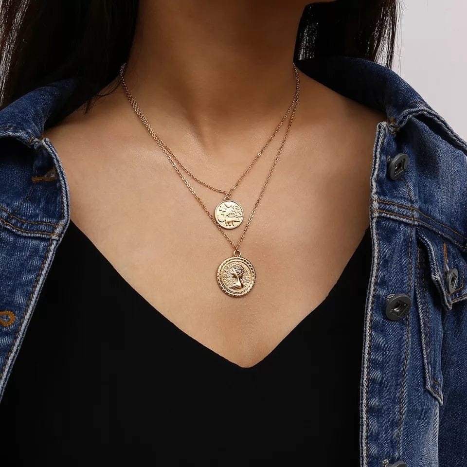 Vintage Carved Coin Pendant Necklaces