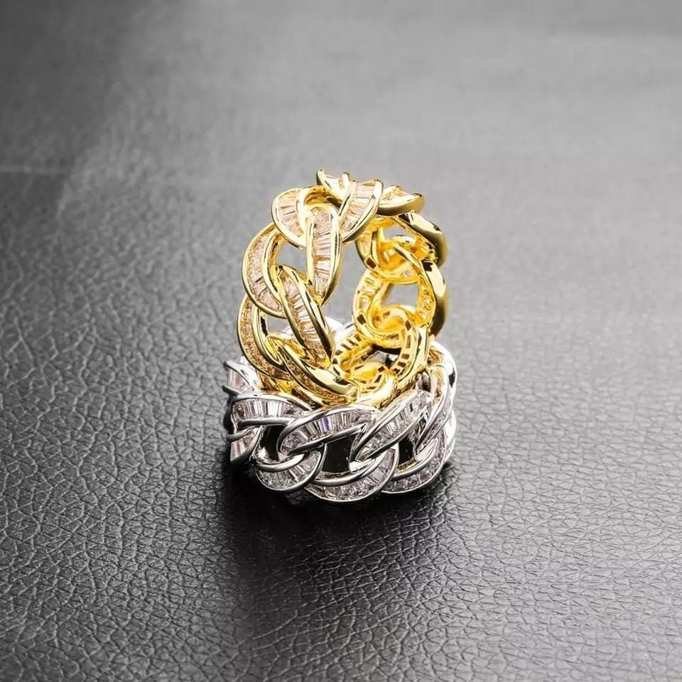 Cuban Link Men's Ring With AAA CZ Diamonds - Gold Silver