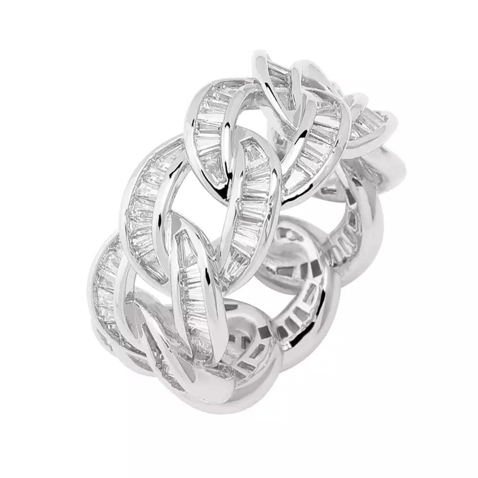 Cuban Link Men's Ring With AAA CZ Diamonds - Gold Silver
