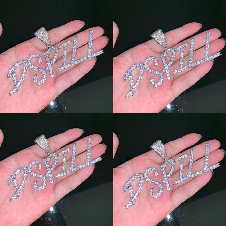 Cursive Tag Style Name Pendant & Necklace