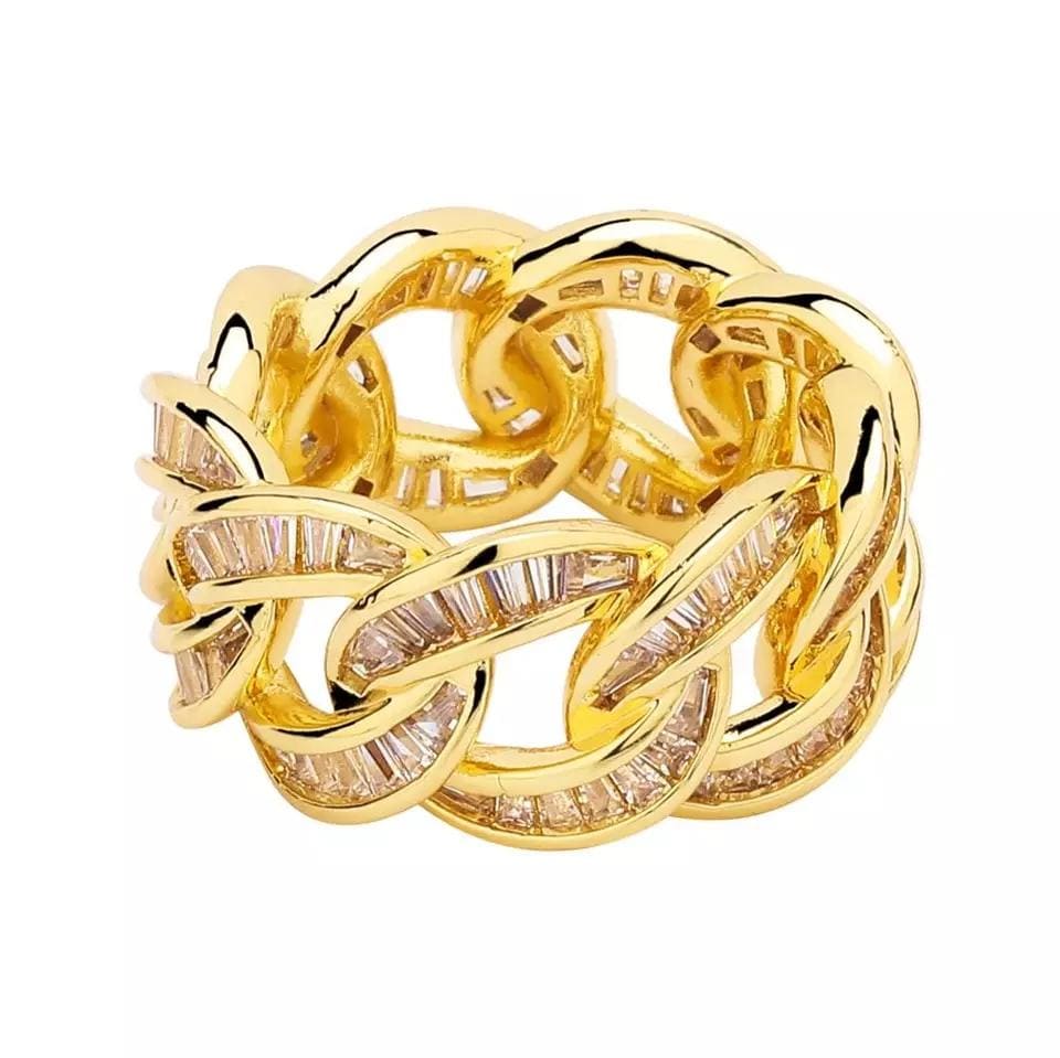Cuban Link Men's Ring With AAA CZ Diamonds - Gold Silver