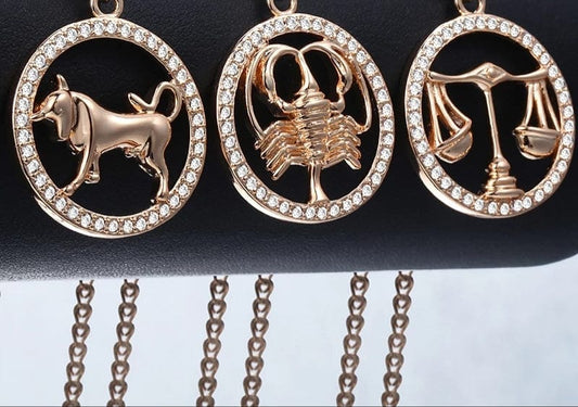 Rose Gold 12 Zodiac Pendant Necklace With CZ Diamonds