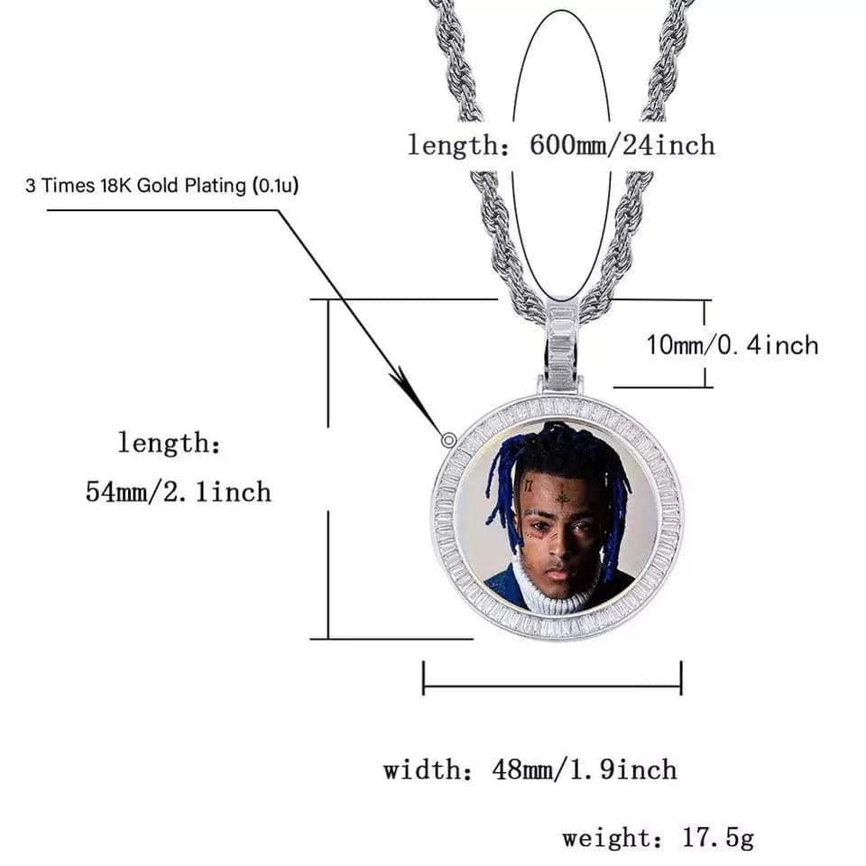 Gold Custom Picture Pendant Necklace With Baguette Border