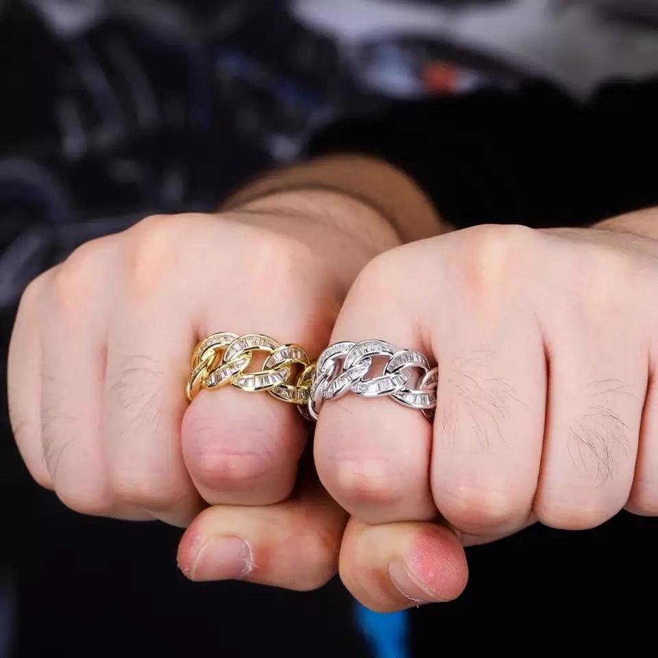 Cuban Link Men's Ring With AAA CZ Diamonds - Gold Silver