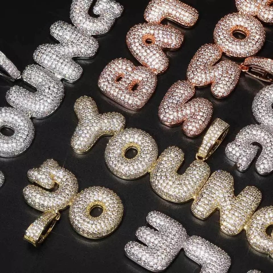 Bubble Letter Style Custom Name Pendant Necklace & AAA Zircon Diamonds