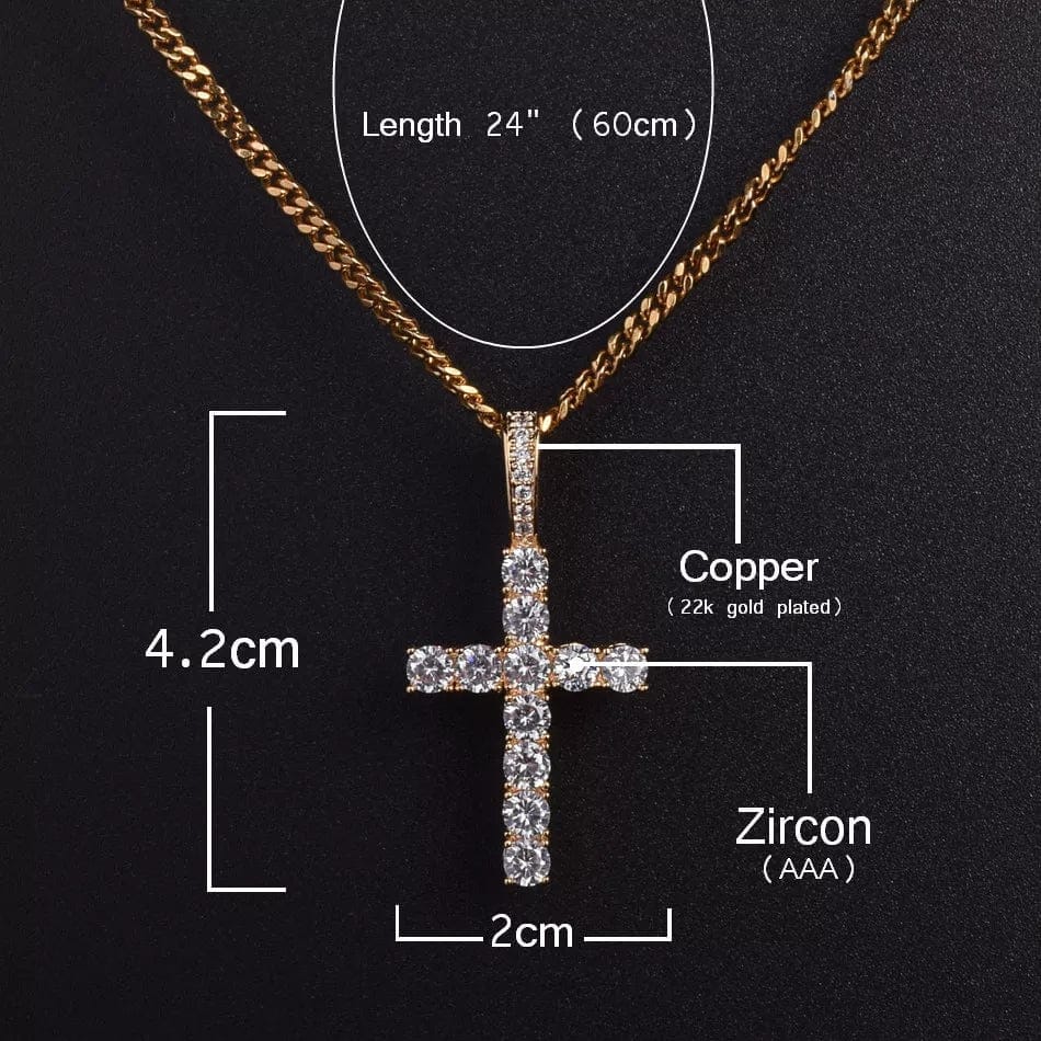 Gold Ankh/Cross Necklace Set With Zircon Diamonds