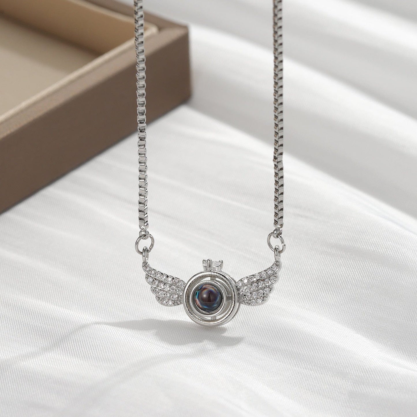 Custom Angel Wing Photo Projection Necklace