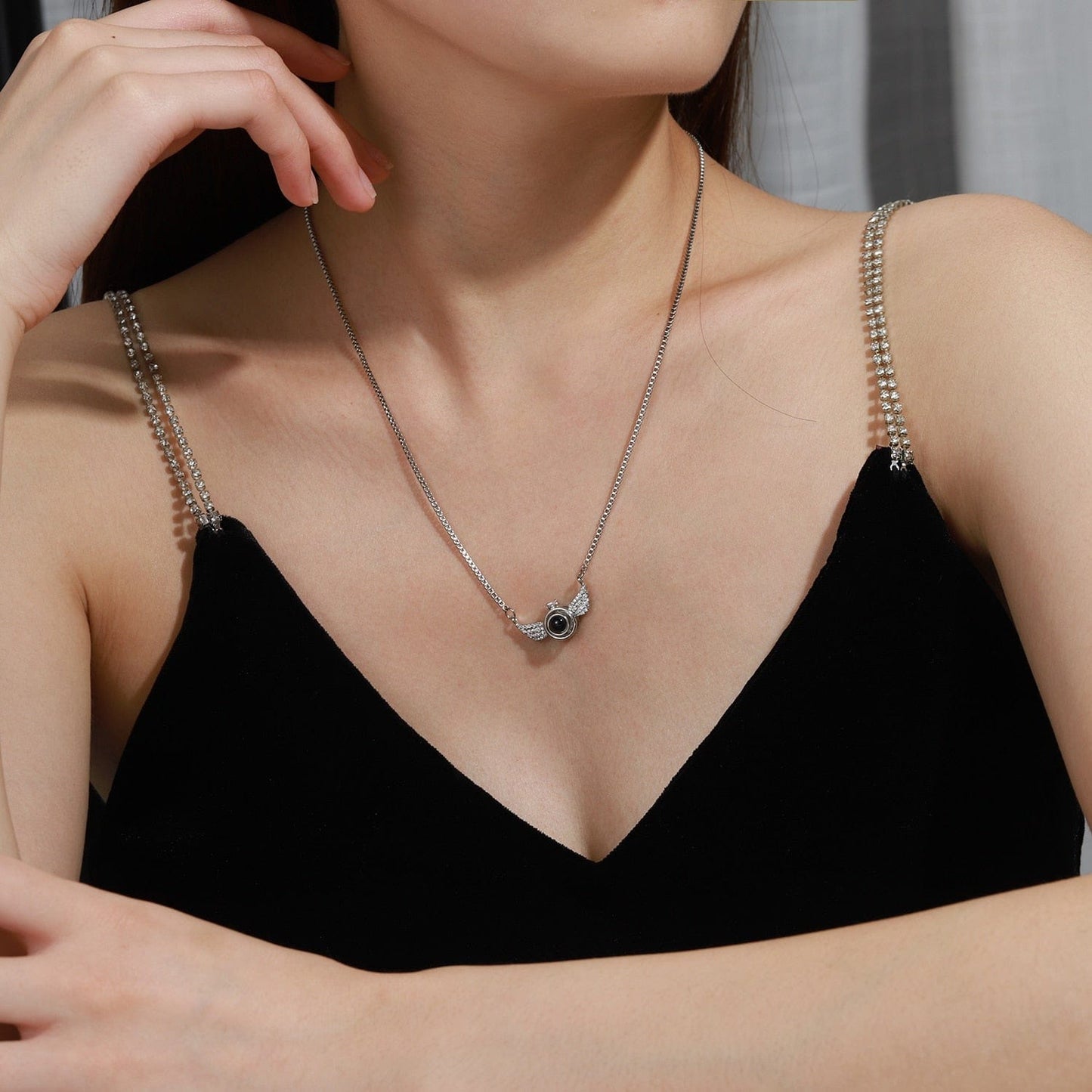 Custom Angel Wing Photo Projection Necklace