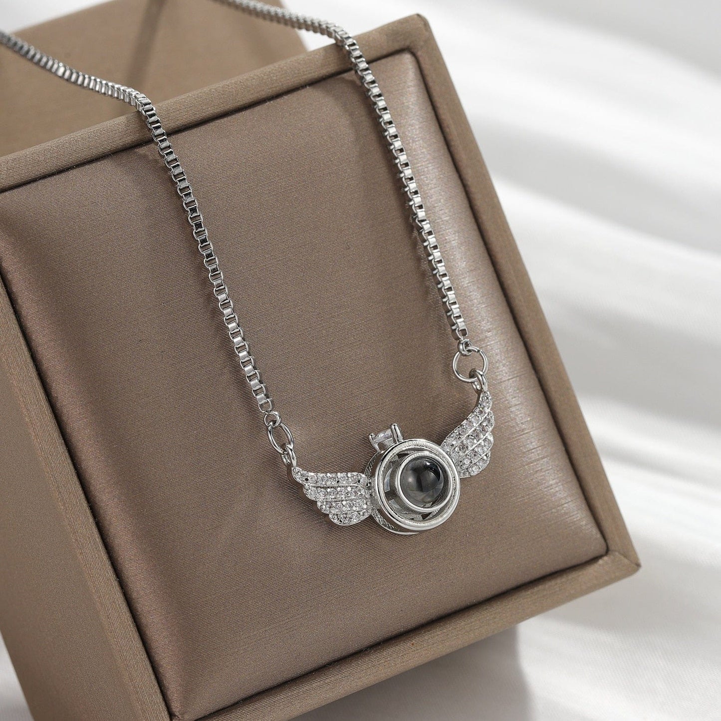 Custom Angel Wing Photo Projection Necklace