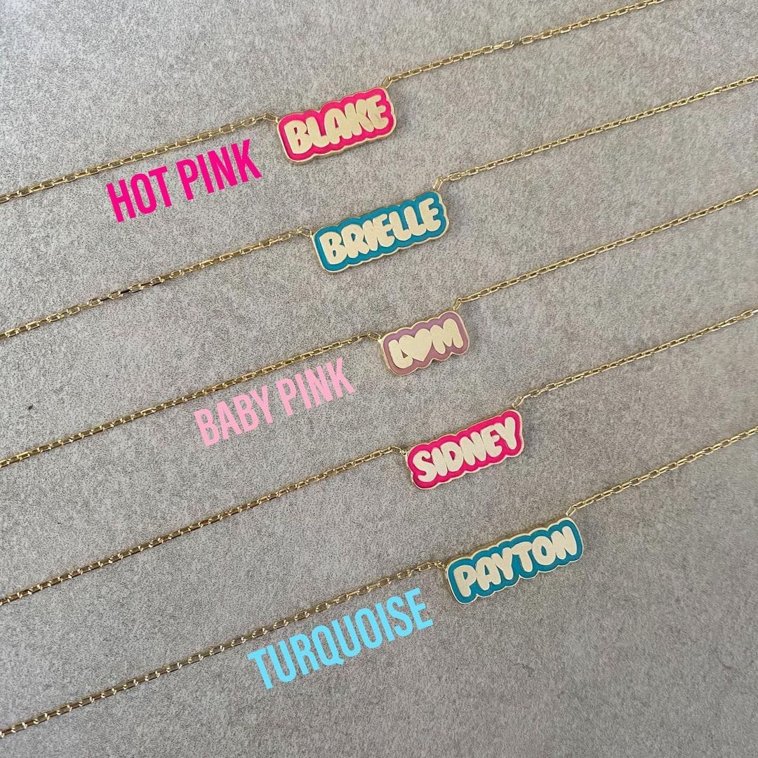 Custom Colored Enamel Bubble Letter Name Necklace