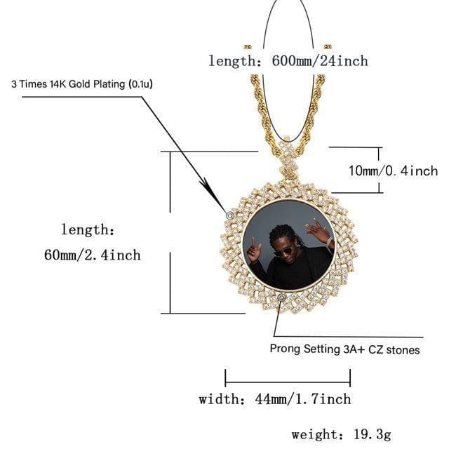 Custom Photo Pendant & Necklace With Cuban Link Frame - Gold, Rose Gold, White Gold