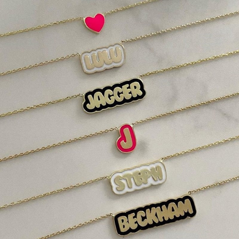Custom Colored Enamel Bubble Letter Name Necklace