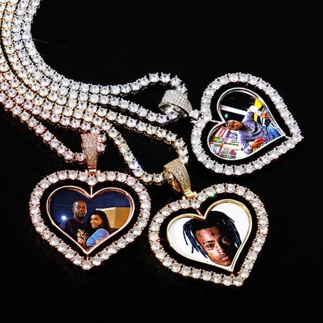 Custom Rotating Heart Photo Necklaces