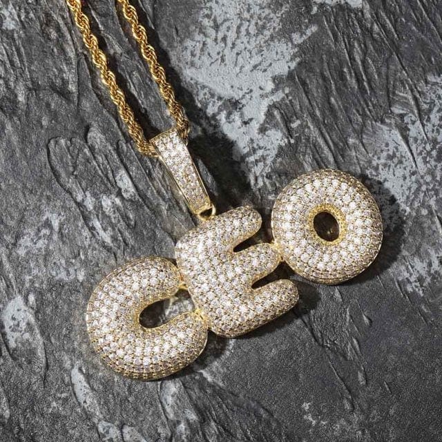 Bubble Letter Style Custom Name Pendant Necklace & AAA Zircon Diamonds