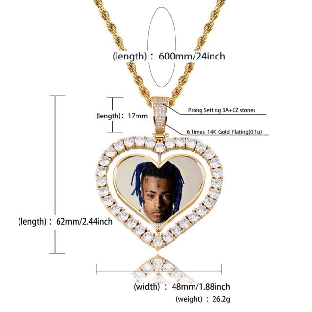 Two-sided Spinning Heart Shaped Photo Pendant Necklace