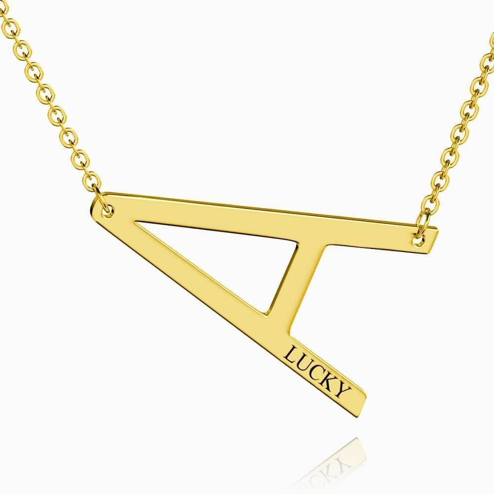 Sideways Engraved Large Initial Pendant Letter Necklace