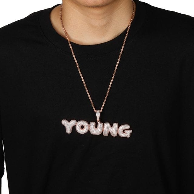 Bubble Letter Style Custom Name Pendant Necklace & AAA Zircon Diamonds