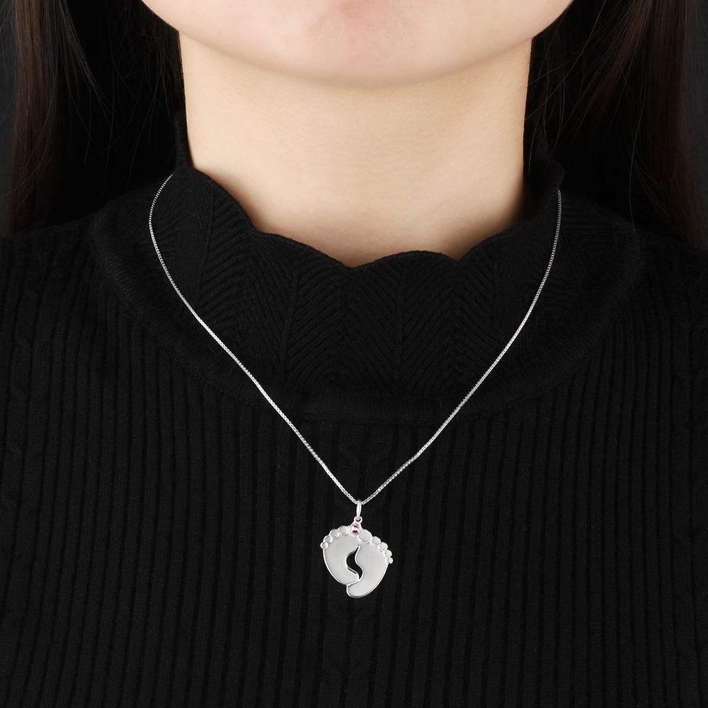 Personalized Silver Baby Feet Pendant & Necklace With Birthstone