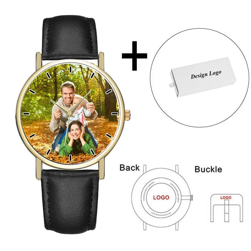 Custom Unisex Watch With Leather Band - Personalize With Photo/Logo/Text