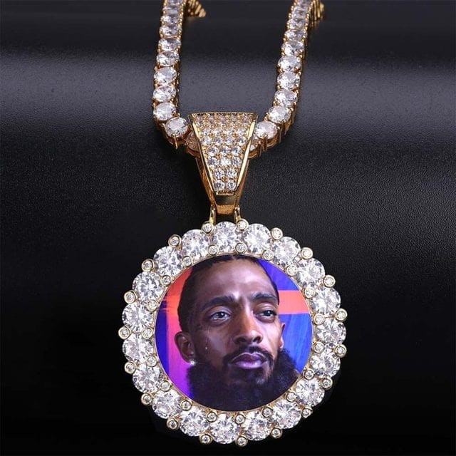 Custom Photo Pendant Necklace With Bouquet Style Setting