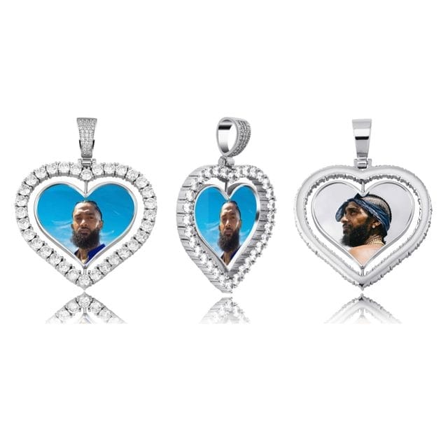 Two-sided Spinning Heart Shaped Photo Pendant Necklace