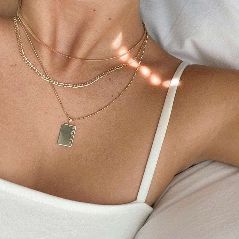 Engraved Mantra Dog Tag Pendant Necklace