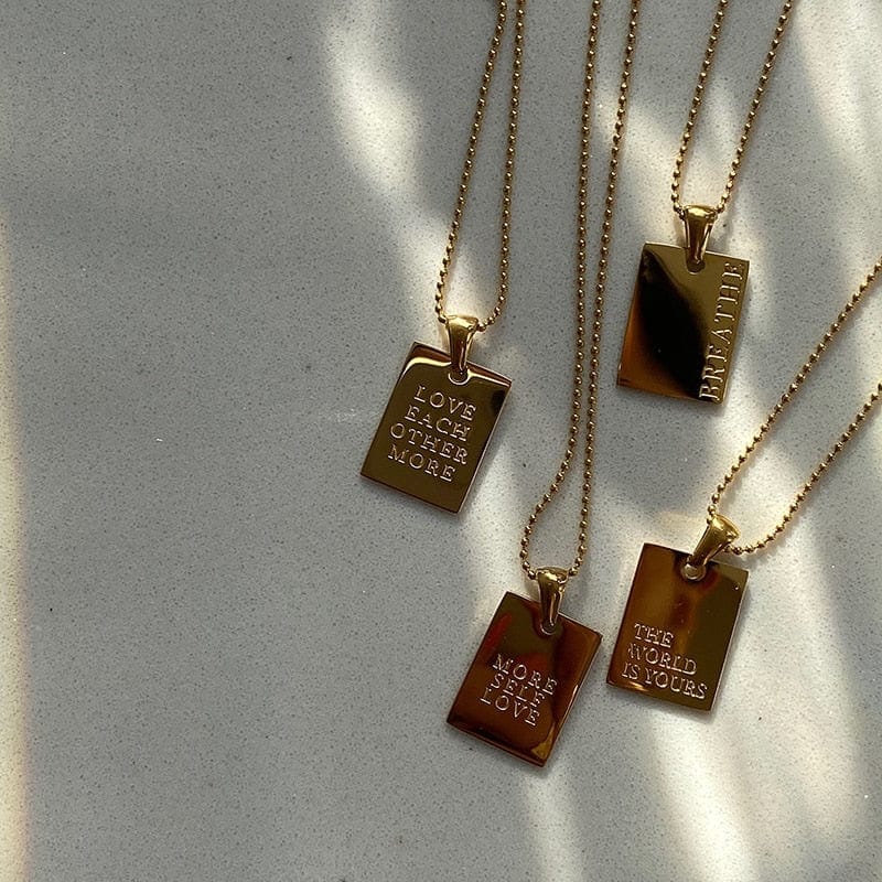 Engraved Mantra Dog Tag Pendant Necklace