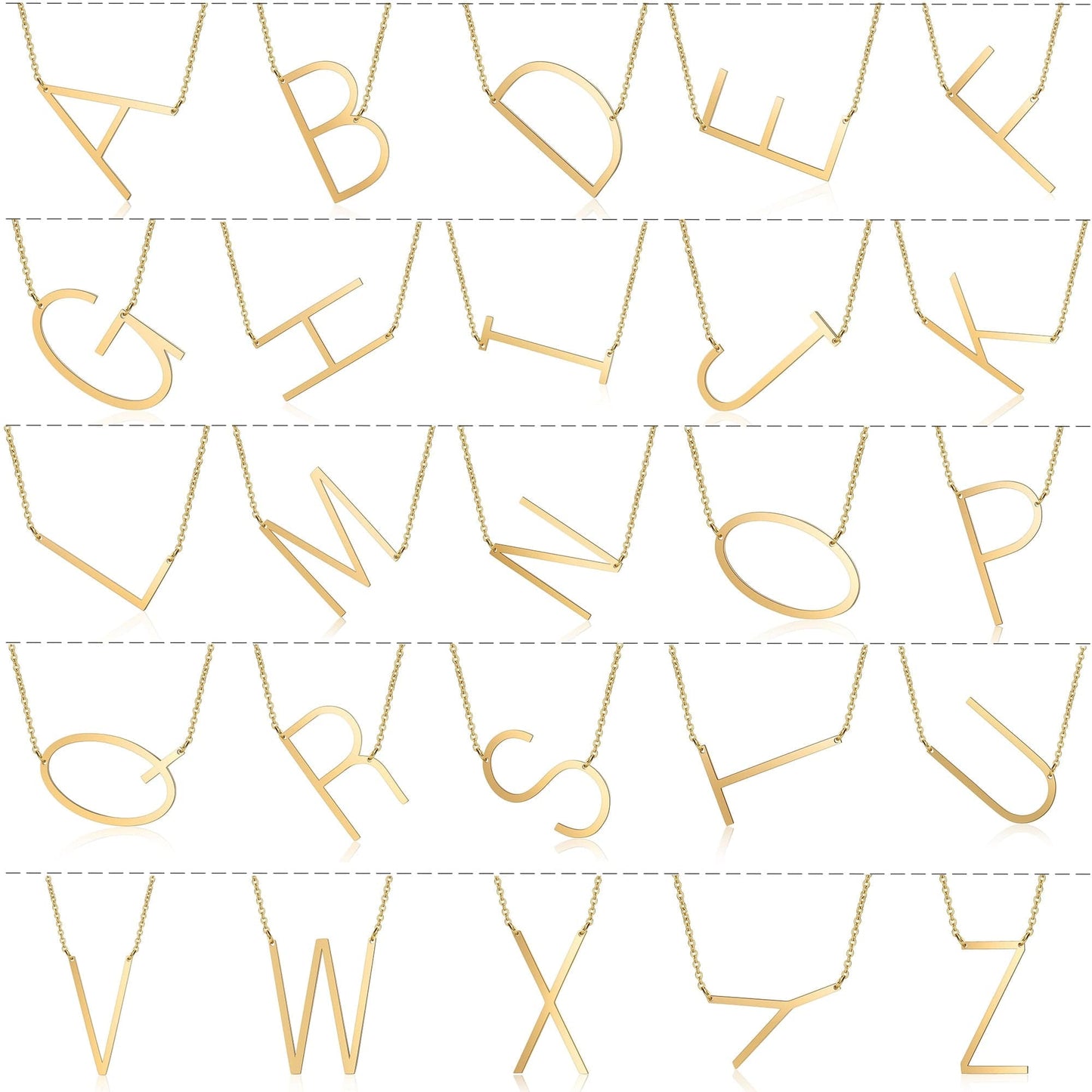 Sideways Engraved Large Initial Pendant Letter Necklace