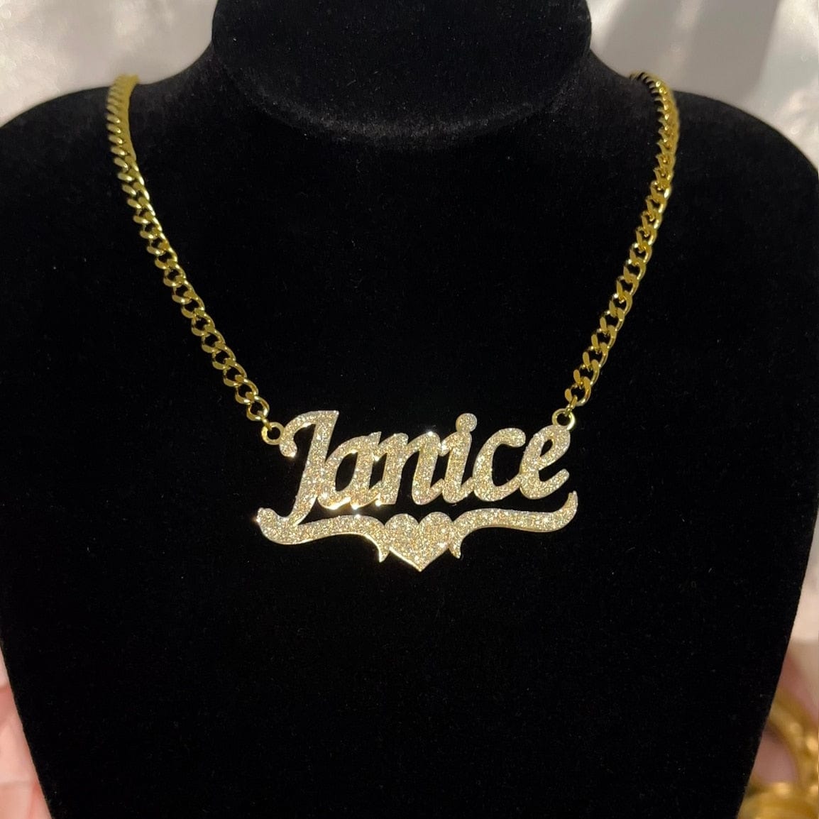Frosted Name Plate Necklace With Pavé Setting