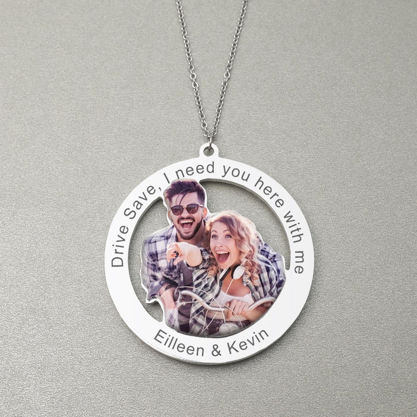 Personalized Hanging Car Ornament With Engraved Photo Charm