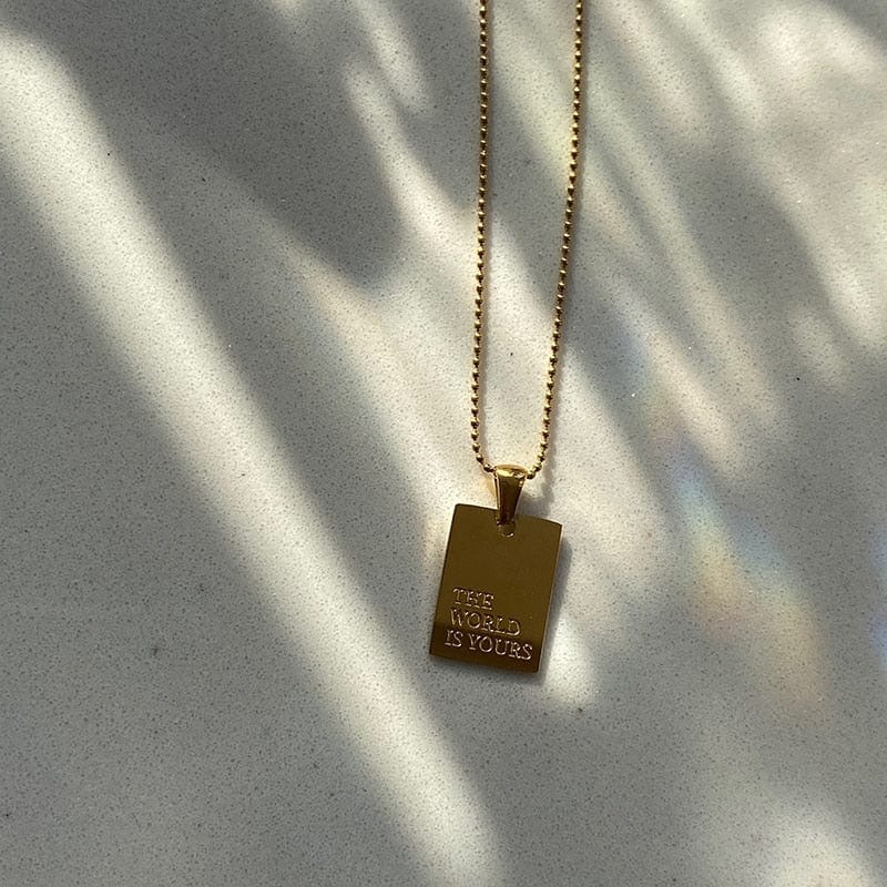 Engraved Mantra Dog Tag Pendant Necklace