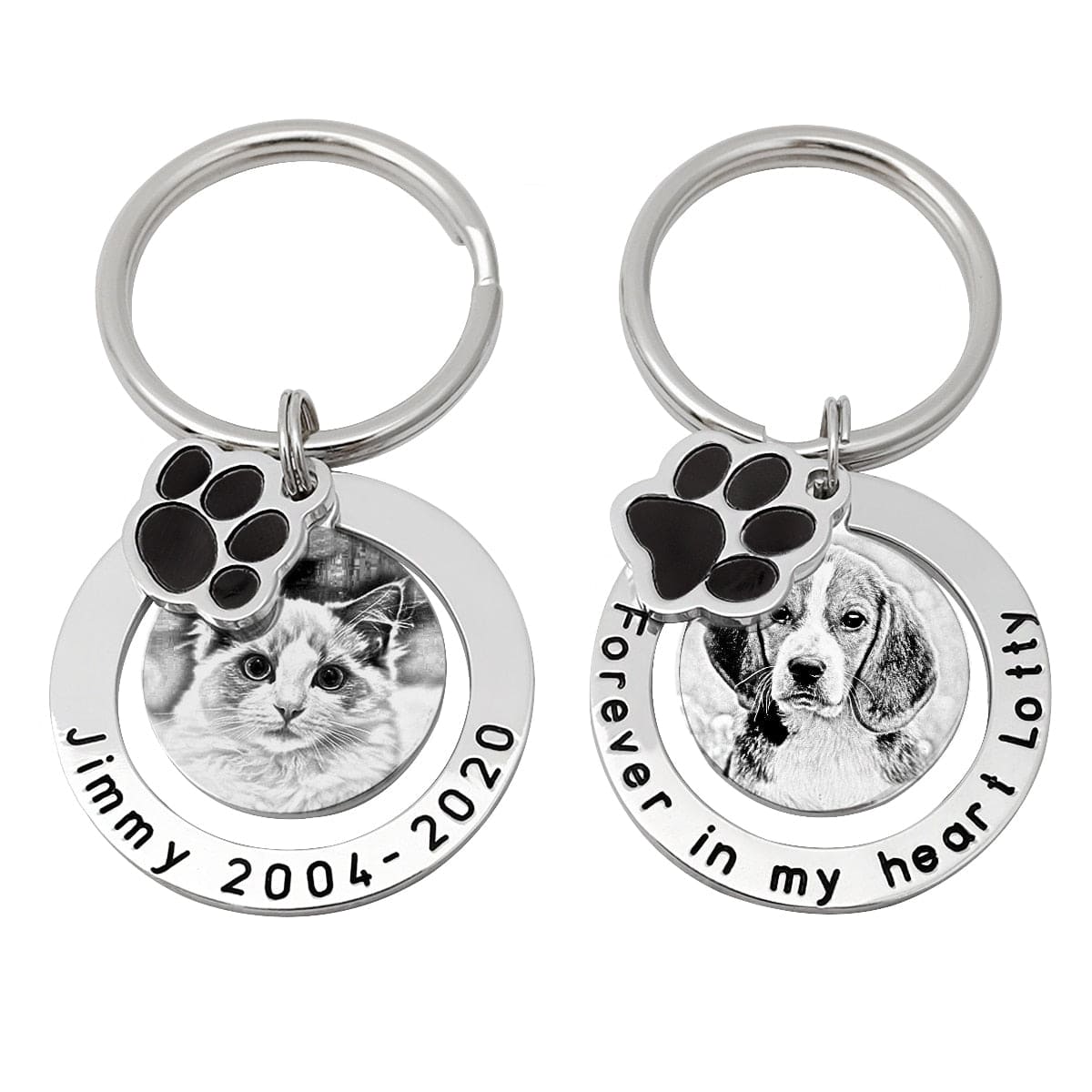 Custom Engraved Memorial Pet Pawprint Picture Key Chain For Cats Or Dogs