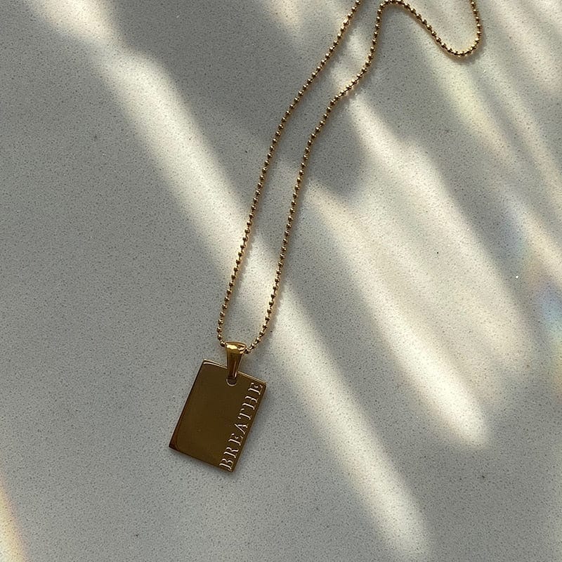 Engraved Mantra Dog Tag Pendant Necklace
