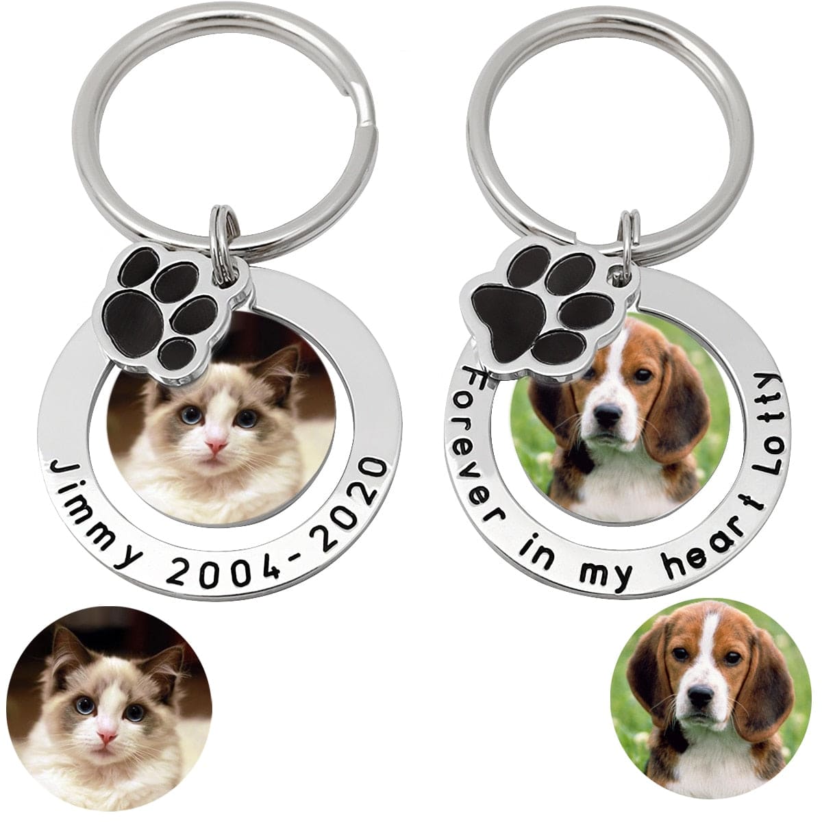 Custom Engraved Memorial Pet Pawprint Picture Key Chain For Cats Or Dogs