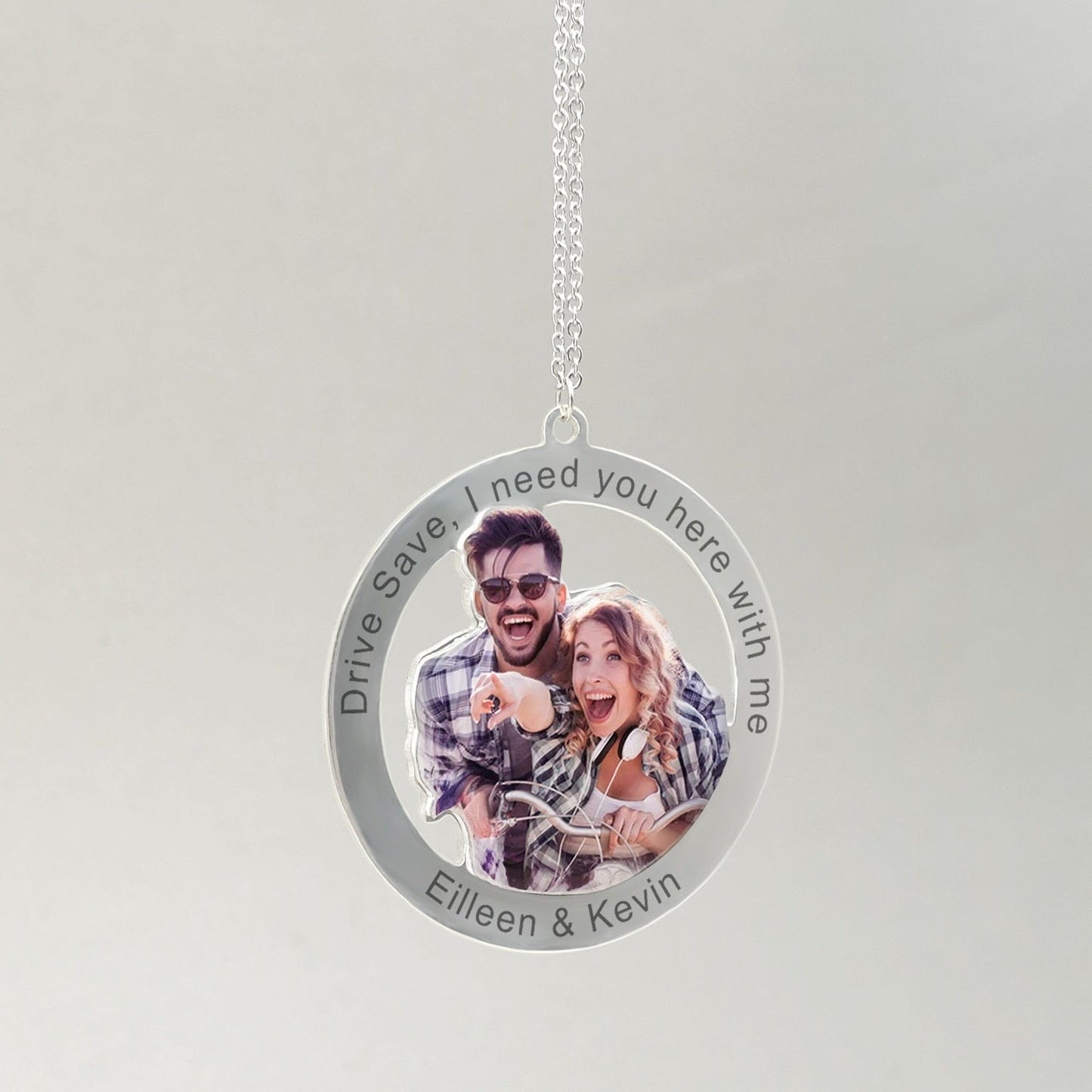 Personalized Hanging Car Ornament With Engraved Photo Charm