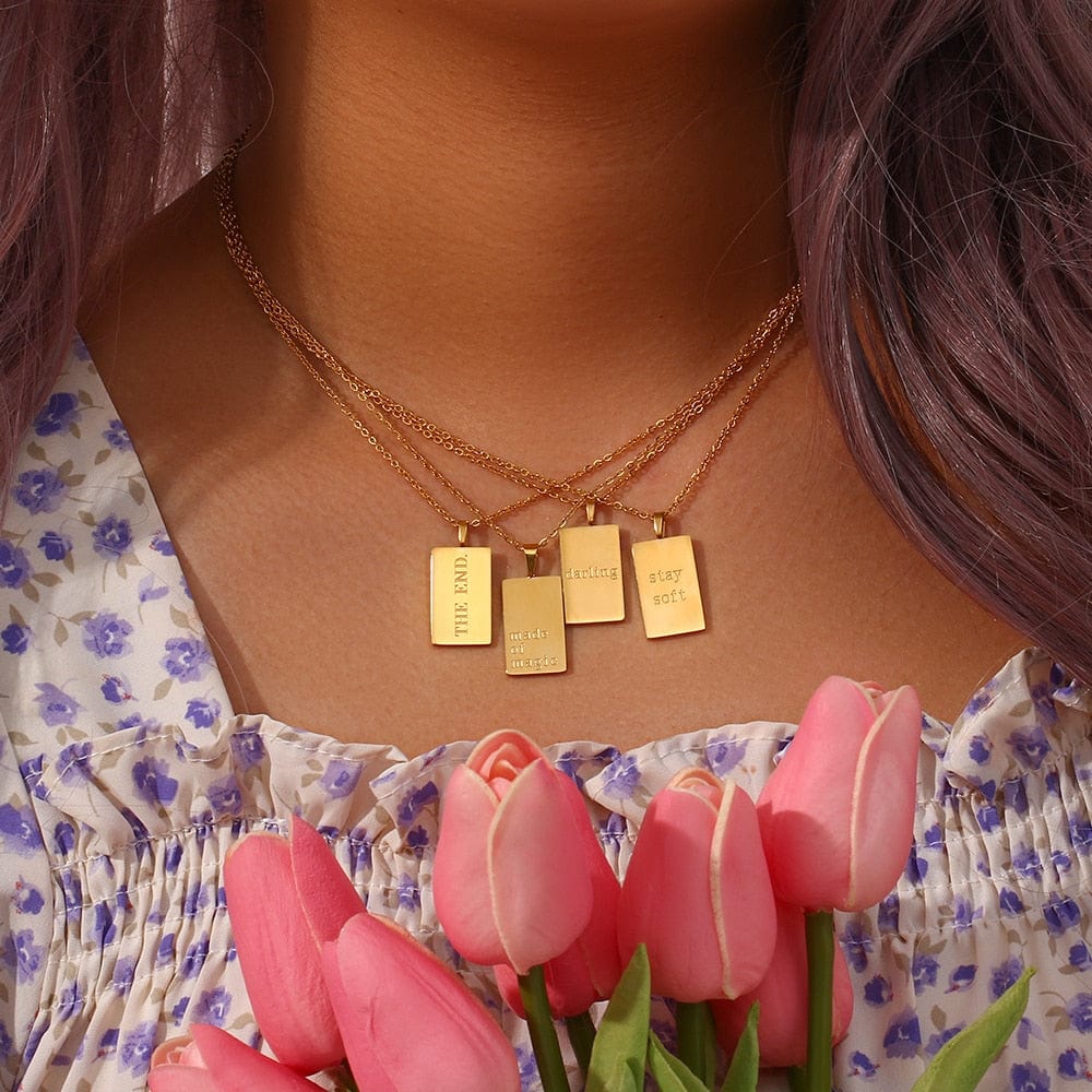 Personal Engraved Mantra Dog Tag Necklace